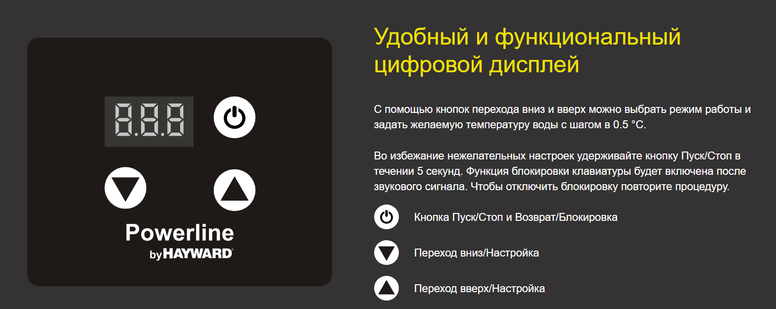 Тепловой насос Hayward Classic Powerline Inverter 11 (11 кВт) дисплей