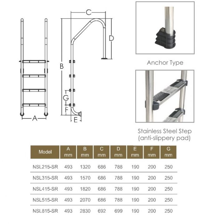 Лестница для бассейна Standard 4 ступени размеры